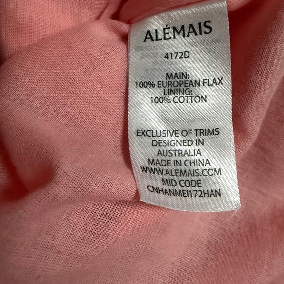 ALEMAIS Nadia Hernandez Timmy Belted Embroidered Linen Shirt Dress Womens 4 - Picture 10 of 12